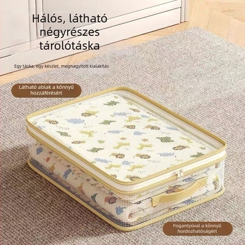 Hálós négy darabos tárolótáska-készlet ágyneműhöz, lepedőkhöz és ruházathoz; vízálló, nedvességálló és penészálló.