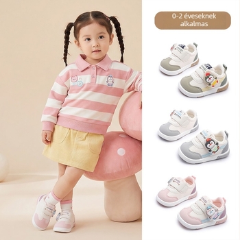 Baba- és kisgyermekcipő tavasz–őszre, Velcro, puha talp, csúszásmentes, rajzfilm mintával
