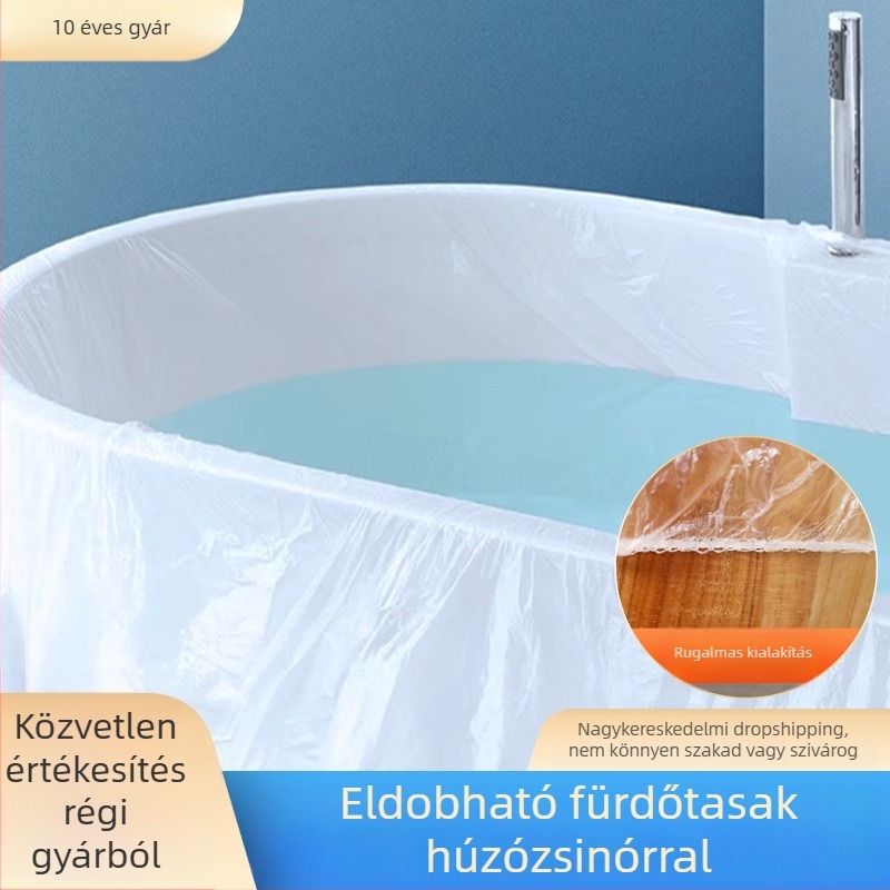 Rugalmas húzózsinóros egyszer használatos fürdőtasak, műanyag fürdőkádfedél, szállodák és utazások számára