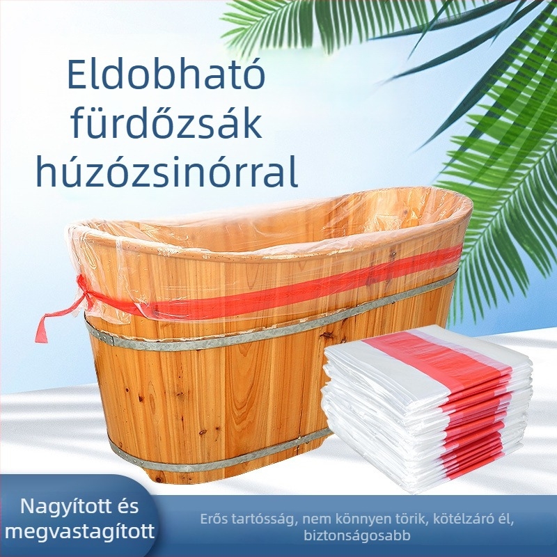 Egyszer használatos fürdőtasak kötéllel, műanyag fürdőkádtartó szett, nagy fa fürdőkádtartó kozmetikai szalonok számára