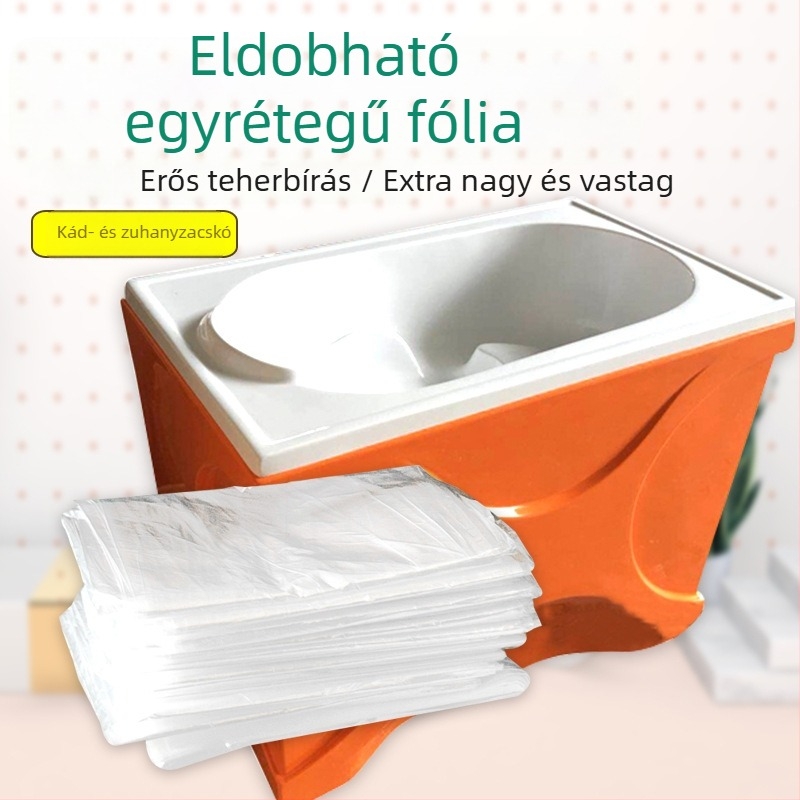 Babafürdető fólia, egyszer használatos, vastag fürdőfilm babakádhoz vagy medencéhez, 1,6 × 1,3 m, egy darab