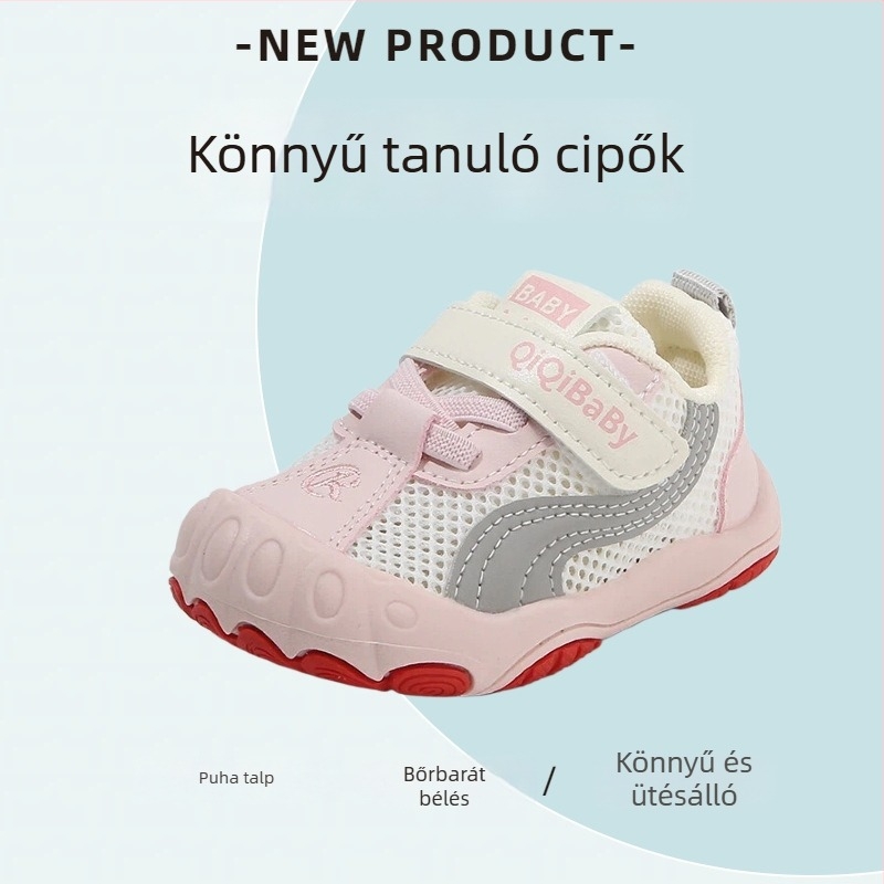 Uniszex gyerekeknek való sportcipő, légáteresztő hálós felsőrész, puha csúszásmentes talp, Velcro-zárás, alacsony fazon, 2026 tavasz