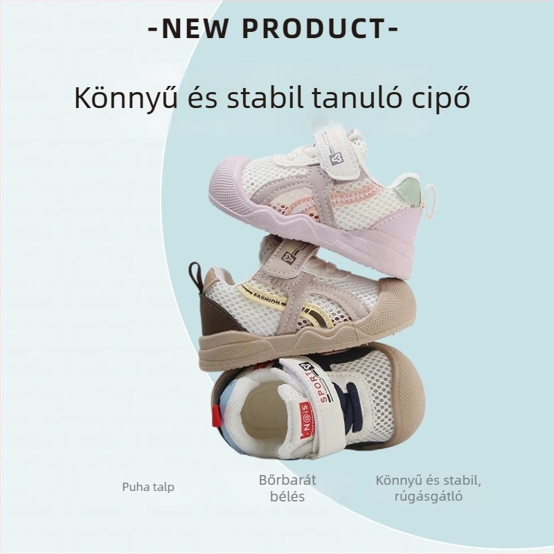 Légáteresztő hálós babacipő Velcro-zárással, puha talppal, csúszásmentes, tavasz–nyár, uniszex