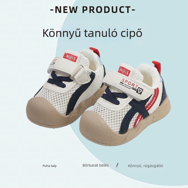 Légáteresztő hálós babacipő Velcro-zárással, puha talppal, csúszásmentes, tavasz–nyár, uniszex
