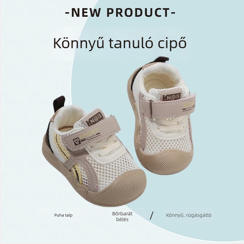 Légáteresztő hálós babacipő Velcro-zárással, puha talppal, csúszásmentes, tavasz–nyár, uniszex
