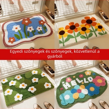 Testre szabható flokkolt fürdőszobai szőnyeg, vastag, nedvszívó, csúszásmentes, négyszögletes, növény- és virágnyomattal, méretei 40×60 cm vagy 50×80 cm