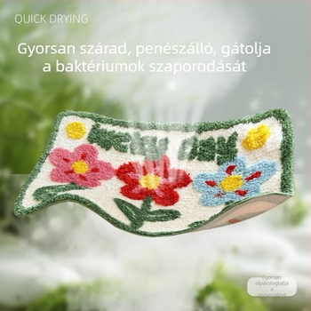 Testre szabható flokkolt fürdőszobai szőnyeg, vastag, nedvszívó, csúszásmentes, négyszögletes, növény- és virágnyomattal, méretei 40×60 cm vagy 50×80 cm