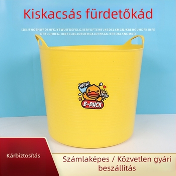 Gyerekeknek szóló személyre szabható fürdővödör, kisméretű sárga kacsa alakú, többfunkciós fürdővödör fogantyúval és logónyomtatási lehetőséggel