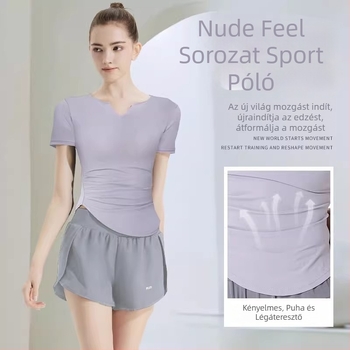 Női rövid ujjú jóga felső, karcsúsító hatású, gyorsan száradó anyagú, Pilates, futás és edzés