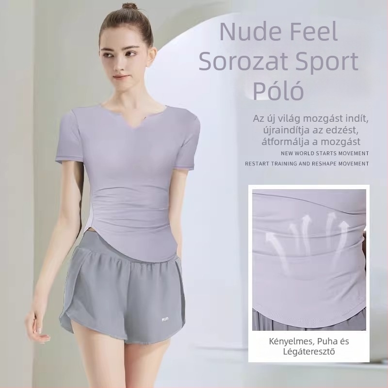 Női rövid ujjú jóga felső, karcsúsító hatású, gyorsan száradó anyagú, Pilates, futás és edzés