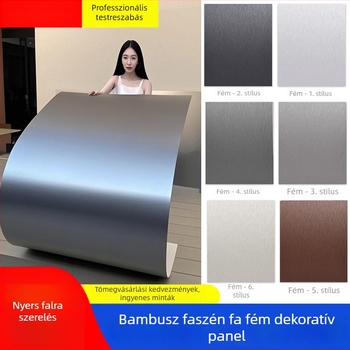 Dekoratív fali panel fémes fa‑ és fa kombináció bambuszszénnel, karbon kristálylemez, kefés felület, karbon arany kivitel