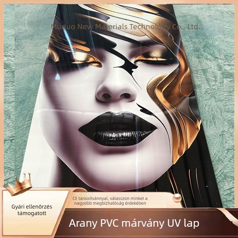 PVC falpanel 3D, színes aranyozott márvány mintázat, magas fényű UV bevonat, varrat nélküli beltéri dekorációhoz, szénkristályos lemez