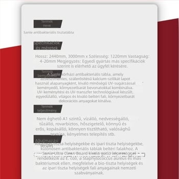 Tűzálló A-kategóriás tiszta panel primer nélkül, nem szerves bevonatú, 6-12 mm, kórházak, iskolák és szállodai folyosók számára
