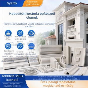 Habkérámia komponensek külső falak dekorációjához – reliefes, európai stílusú villa-gerendák tartói, külső övvonal és római oszlop paneljei