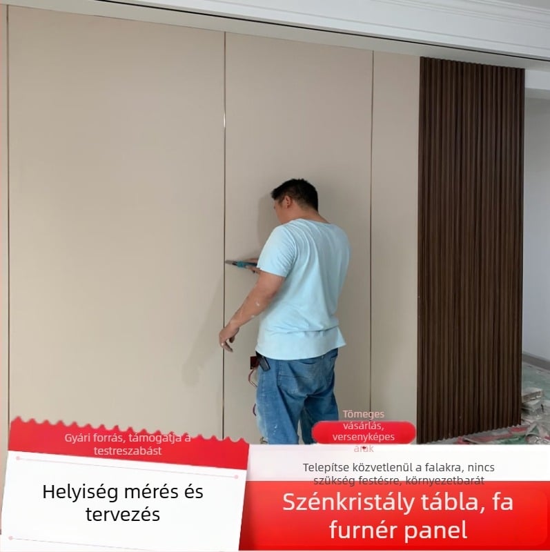 Szénkristályos falpanelek belső dekorációhoz, tükrös felülettel, varrat nélküli fa–fém dekoratív falpanelek, önszerelés