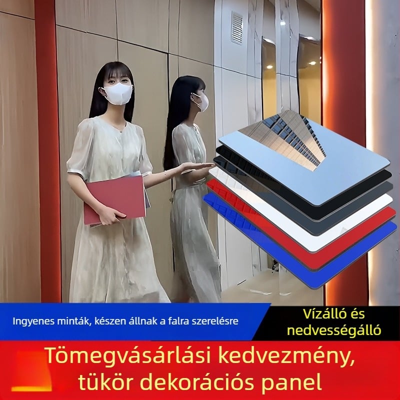 Tükörpanel készlet: ezüst mennyezeti panel, fekete tükrös szén-kristály panel, bambusz-fa rostos falpanelok, PET bambusz szén díszítő falpanel