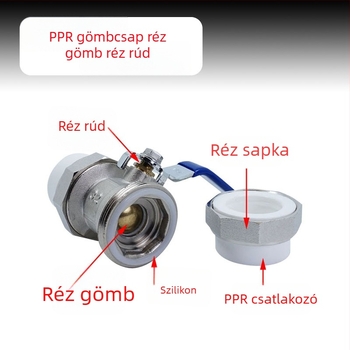 PPR kettős csatlakozású réz golyóscsap forrasztáshoz, kézi működtetés, méretek 20/25/32