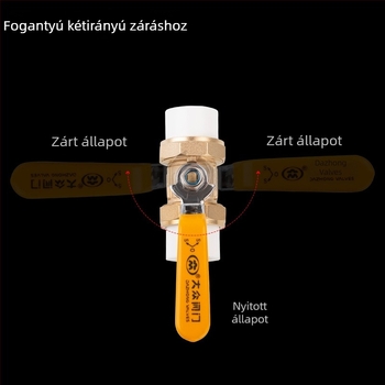 Sárgaréz dupla-uniós gömbcsap PPR csövekhez, belső és külső menet, kétirányú áramlás