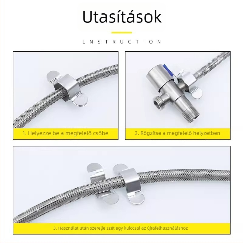 1/2 hüvelykes beömlő tömlőhöz tartozó csavarkulcs a csaptelephez, WC-hez 90°-os szögű szelep, vízellátó csatlakozók a konyhai mosogatóhoz és a mosdóhoz, anyák, levehető kiegészítők