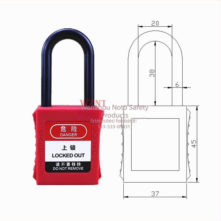 Noten NT-A38P 38 mm nylon lakat rövid karú, mérnöki műanyagból, ipari biztonsági zár címkével