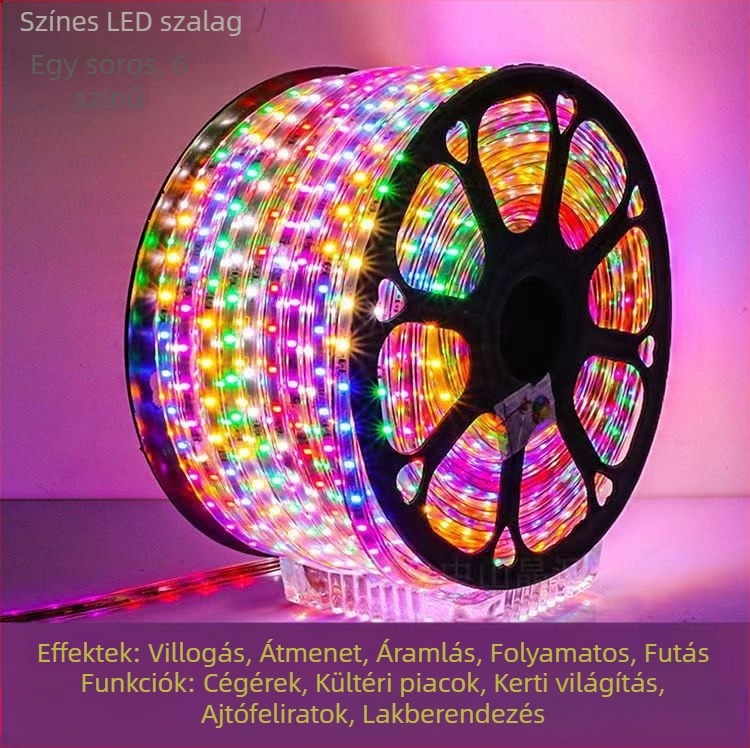 Kültéri 220V LED-szalag 2835, hat színű áramló fény az építészeti kültéri világításhoz