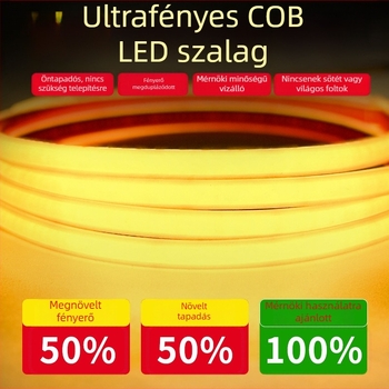 LED-szalag 220V, kültéri vízálló, öntapadós COB fénycsík, nappali mennyezeti hangulatvilágításhoz