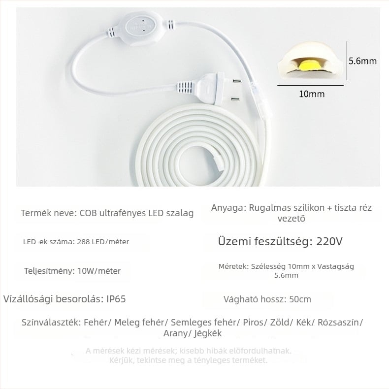 LED-szalag 220V, kültéri vízálló, öntapadós COB fénycsík, nappali mennyezeti hangulatvilágításhoz