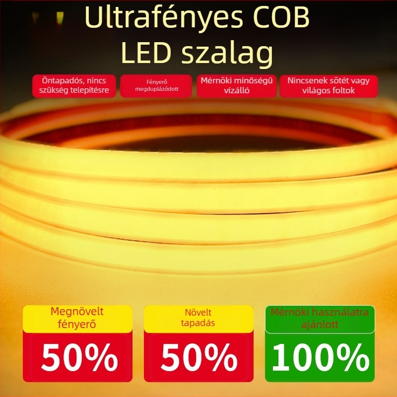 LED-szalag 220V, kültéri vízálló, öntapadós COB fénycsík, nappali mennyezeti hangulatvilágításhoz