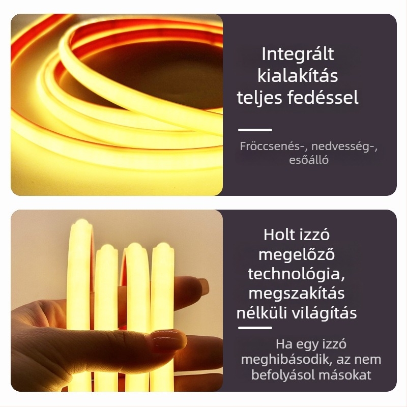 LED-szalag 220V, kültéri vízálló, öntapadós COB fénycsík, nappali mennyezeti hangulatvilágításhoz