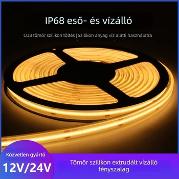 Kültéri vízálló COB LED-szalag – szilárd epoxival töltve, alacsony feszültség, ultra-fényes, sötét foltok nélkül, rugalmas extrudált LED-szalag
