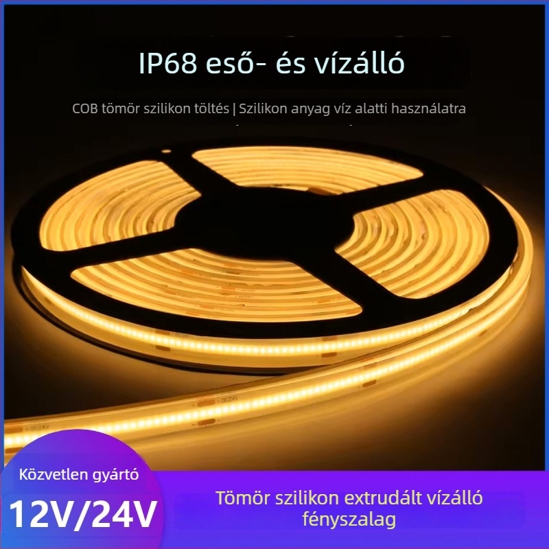 Kültéri vízálló COB LED-szalag – szilárd epoxival töltve, alacsony feszültség, ultra-fényes, sötét foltok nélkül, rugalmas extrudált LED-szalag