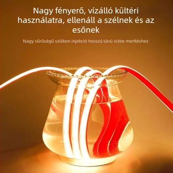 24V vízálló COB LED-szalag kültéri használatra – tavakhoz, medencékhez és kerthez, töltve ragasztóval, IP68, rugalmas, sötét foltok nélkül
