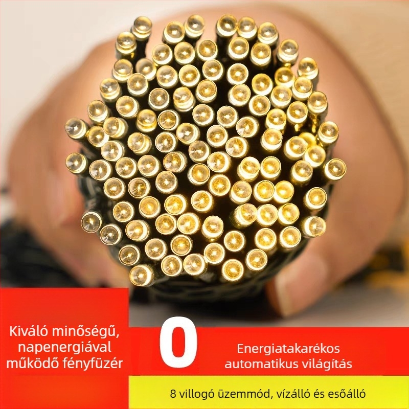 Napelemmel működő LED villogó fényfüzér, kültéri vízálló kertdekoráció, sokszínű fények atmoszférához