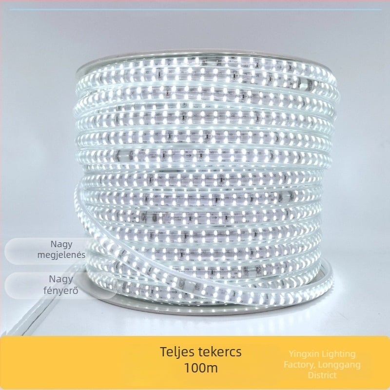 110V LED-szalag lencsével, dupla sor, 180 LED, kültéri vízálló, rendkívül fényes, lágy fény