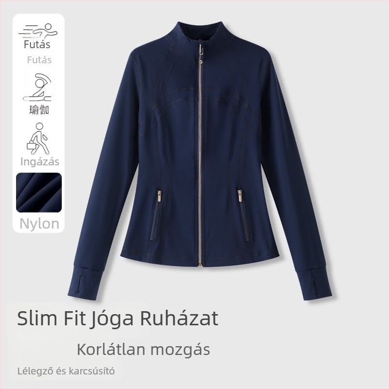 Álló galléros puha és kényelmes kabát, karcsúsított fazonú, stílusos sportkabát, minden évszakban viselhető, jóga ruházat nőknek
