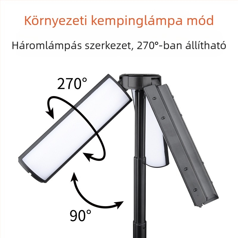 Kültéri többfunkciós kihúzható kempinglámpa, 270°-ban állítható padlólámpa, magas fényerő LED megvilágítás
