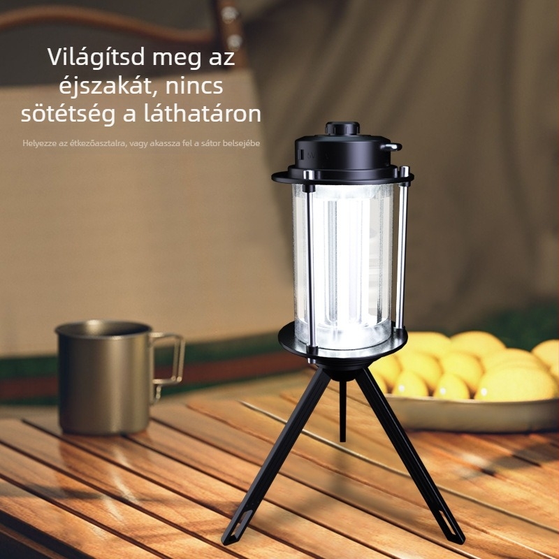 Többfunkciós kültéri vízálló kempingfény, duál fehér és sárga fénnyel, Type-C töltőképes, hordozható.