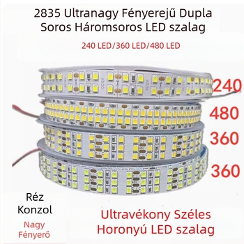 12V/24V LED-szalag 2835, öntapadó dupla sor, mennyezeti világítás 240/360/480 LED-del