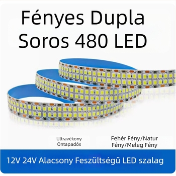 12V/24V LED-szalag 2835, öntapadó dupla sor, mennyezeti világítás 240/360/480 LED-del