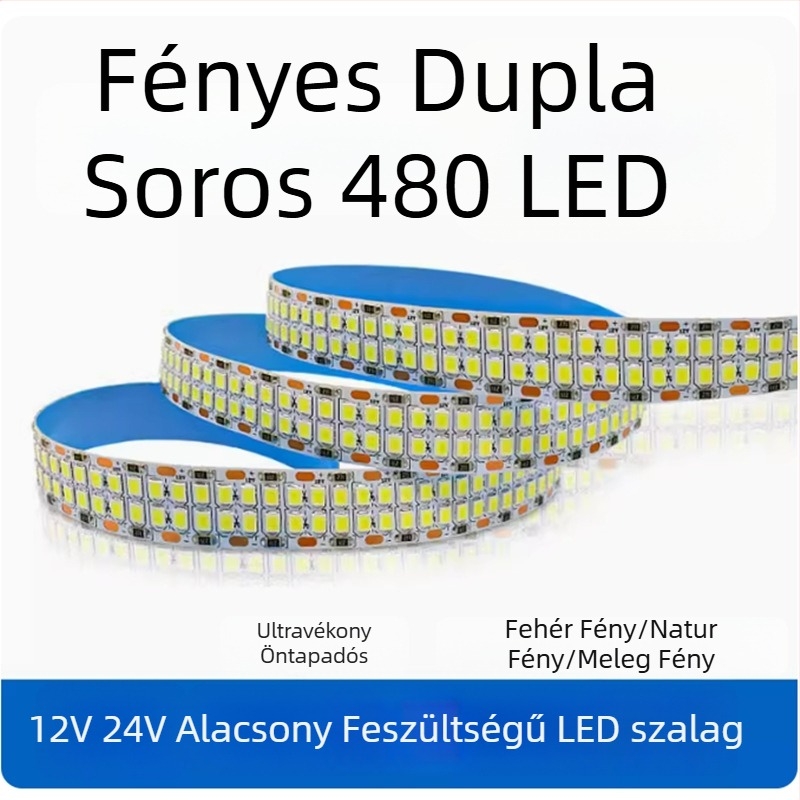 12V/24V LED-szalag 2835, öntapadó dupla sor, mennyezeti világítás 240/360/480 LED-del