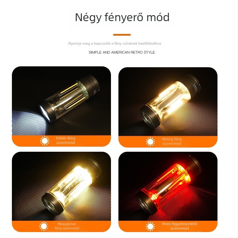 Új három az egyben kemping lámpa: LED-es, újratölthető munkalámpa mágneses figyelmeztető fénnyel