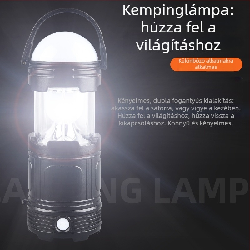 Hui Hong Kültéri kemping LED lámpa, USB újratölthető, hosszú üzemidő, nagy fényerő, hordozható