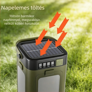 Kültéri napelemes kemping lámpa, négylevelű összecsukható kialakítás, többfokozatú fényerő-szabályozás, hangulatos sátorvilágítás, hordozható újratölthető vészvilágítás