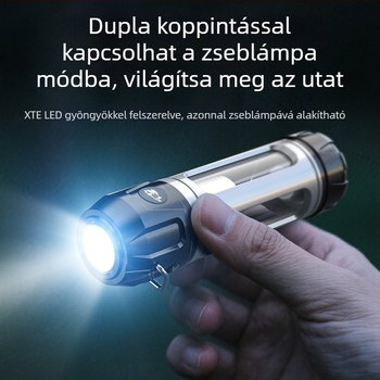 Kültéri többfunkciós kempinglámpa lépésmentes fényerő-szabályozással, hosszú akkumulátor-üzemidővel, akasztó-tartóval, hangulatvilággal és zseblámpával