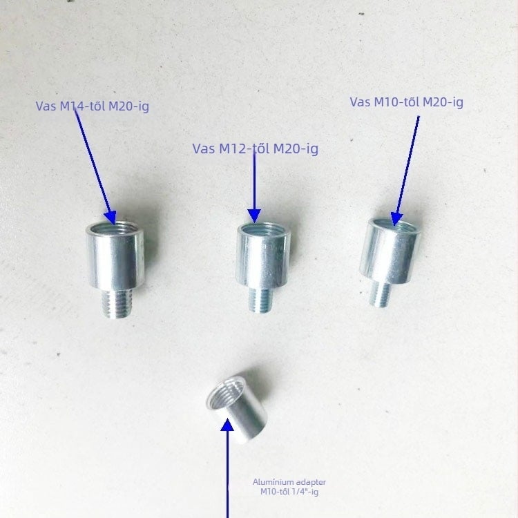 UFO ipari/bányászati lámpa kar adapter, galvanizált vasból, külső menet M8/M10/M12/M14, belső menet 4‑pontos/6‑pontos