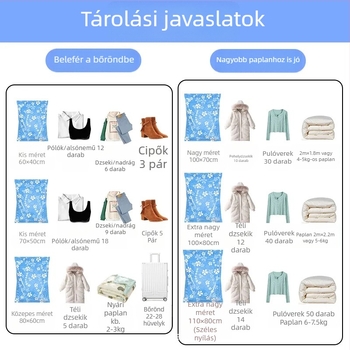 Nagy méretű vákuumos tároló tasak, egycsomagos, paplanok és ruhák számára, porvédő
