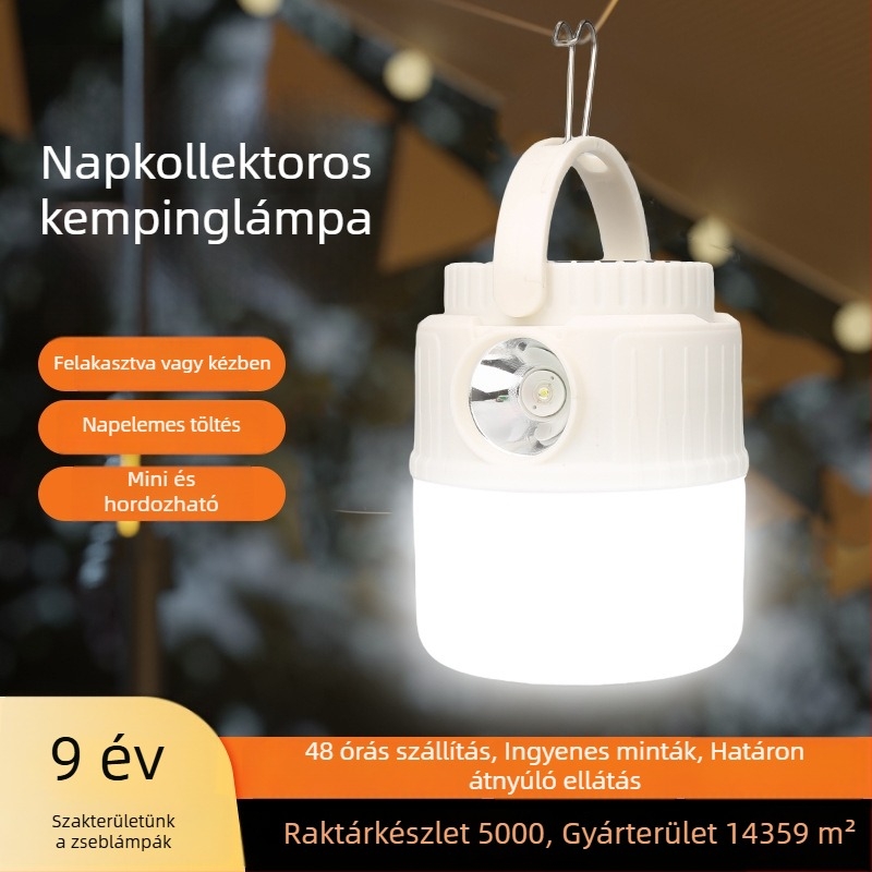 Napelemes kemping lámpa, függő lámpa, vészvilágítás, hosszú akkumulátor-élettartammal