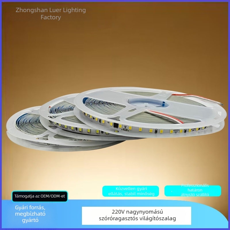 220V-os rendkívül fényes LED-szalag driver nélkül, öntapadós, 120 LED, 8 mm, 12W, nem vízálló, lineáris dekoratív világítás