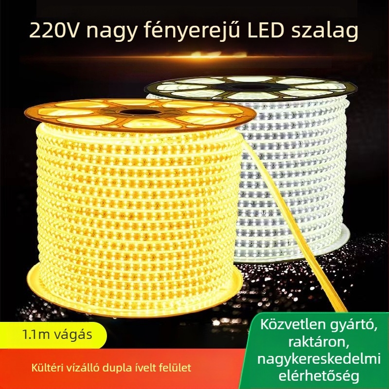 Személyre szabott 220V LED-szalag, 2835, dupla sor, görbült felület, vízálló kültéri dekorációhoz