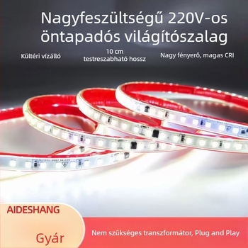 220V vízálló öntapadós LED-szalag, 10 cm, 2835 SMD, egyszínű, fényerő-szabályozható, 120 LED